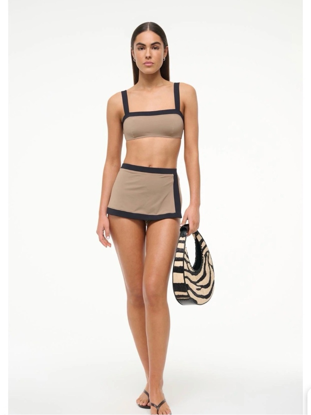 STAUD Zebra Raffia Moon Bag - Picture 2 of 5